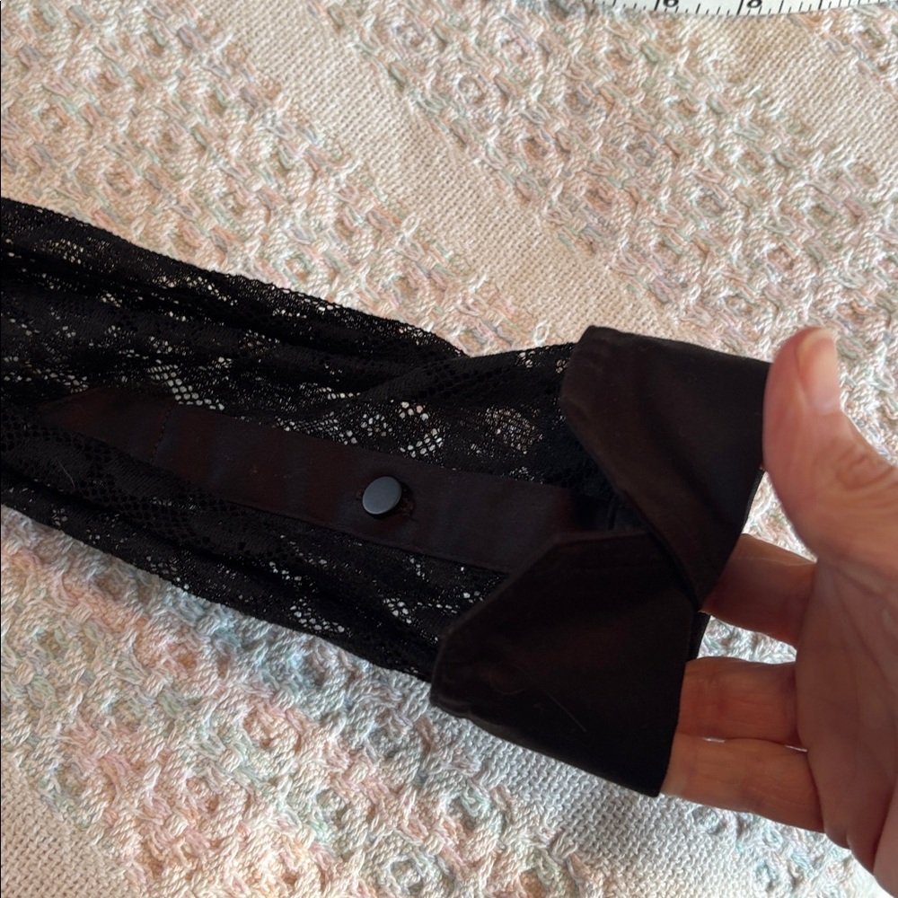 Etcetera sheer mesh black leopard patterned butto… - image 10